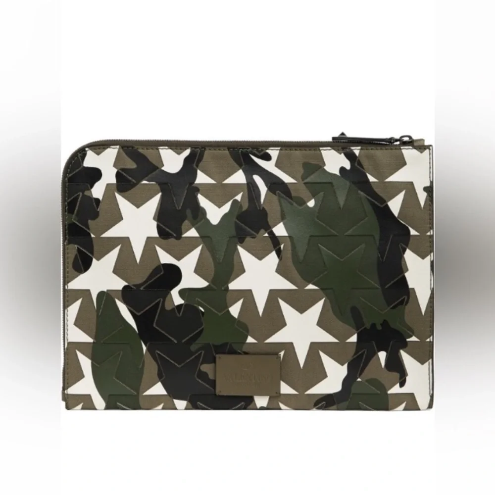 Valentino Star Camo Print Leather Document Case